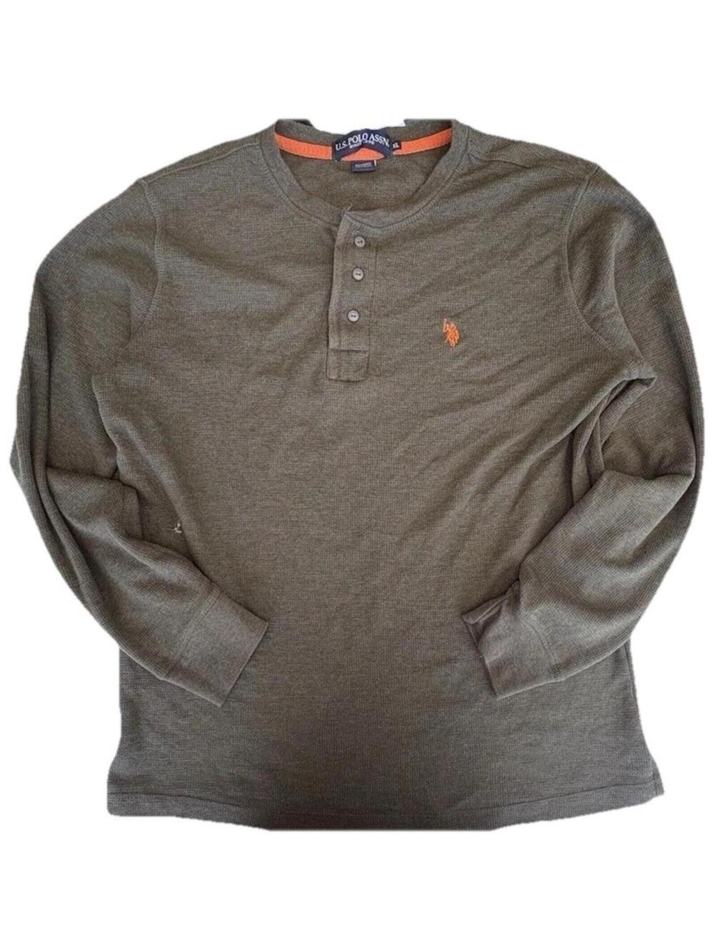 U.S. Polo Assn. Olive Green Henley Long Sleeve Shirt XL Button Embroidered